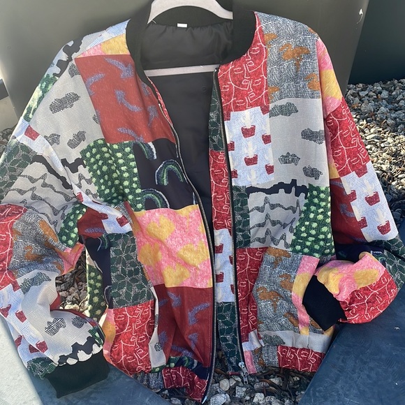 #26 LAST 1! Multicolor patch zip up lightweight bomber coat - Picture 11 of 12